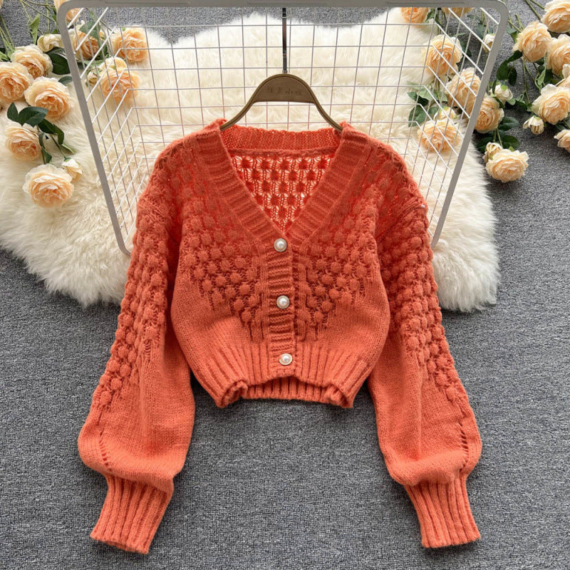 Knitted Cardigan Sweater Coat Women's V-neck Design Sense