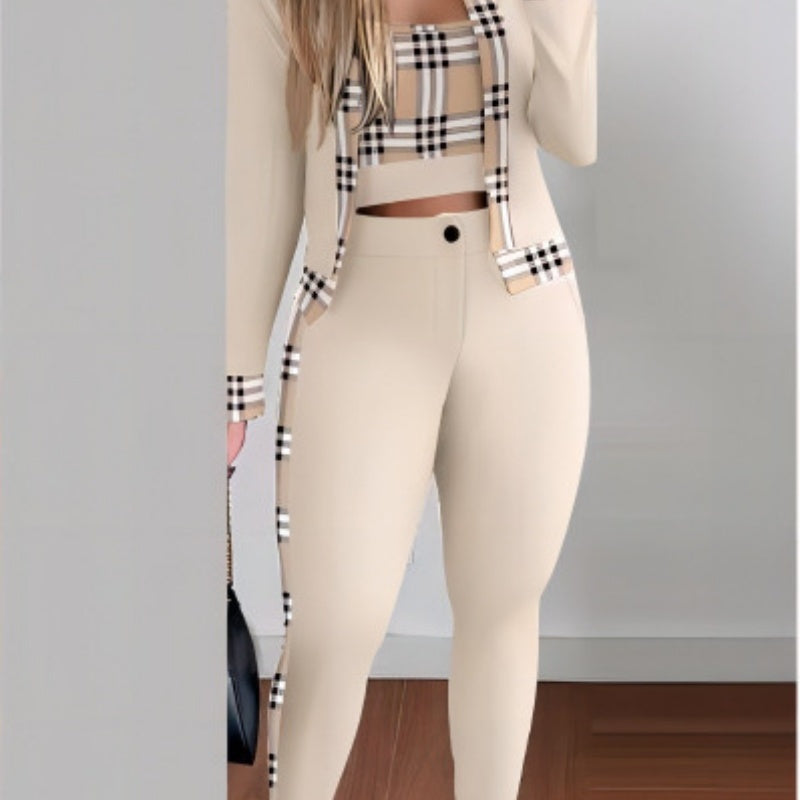Street Hipster Women's Vest Cardigan Leggings Three-piece Suit