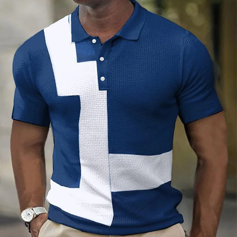 Men's Short Sleeved Color Matching Zipper