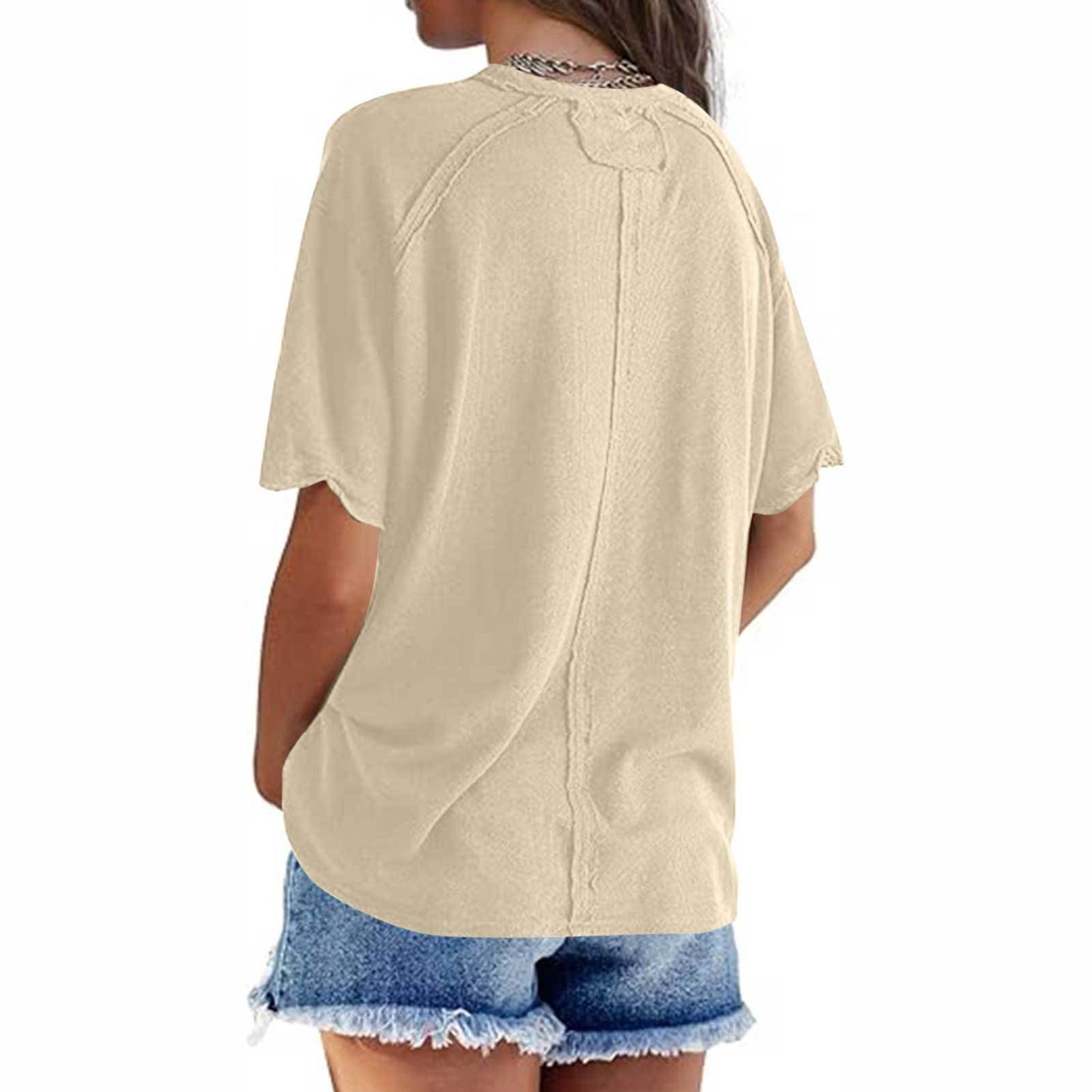 Solid Color Short Sleeve Round Neck Pullover Top