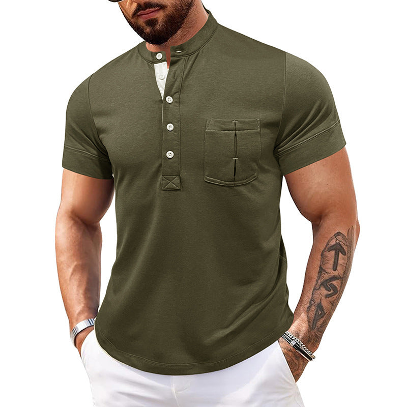 Outdoor Autumn And Winter Round Neck Open Tube Henry Short Sleeve Pocket Men's Polo Shirt