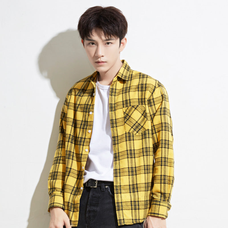 Men Casual Plaid Long Sleeved Shirt