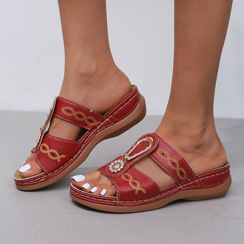 Hollow Out Slippers Slides Large Size Summer Wedge Sandals Roman Shoes