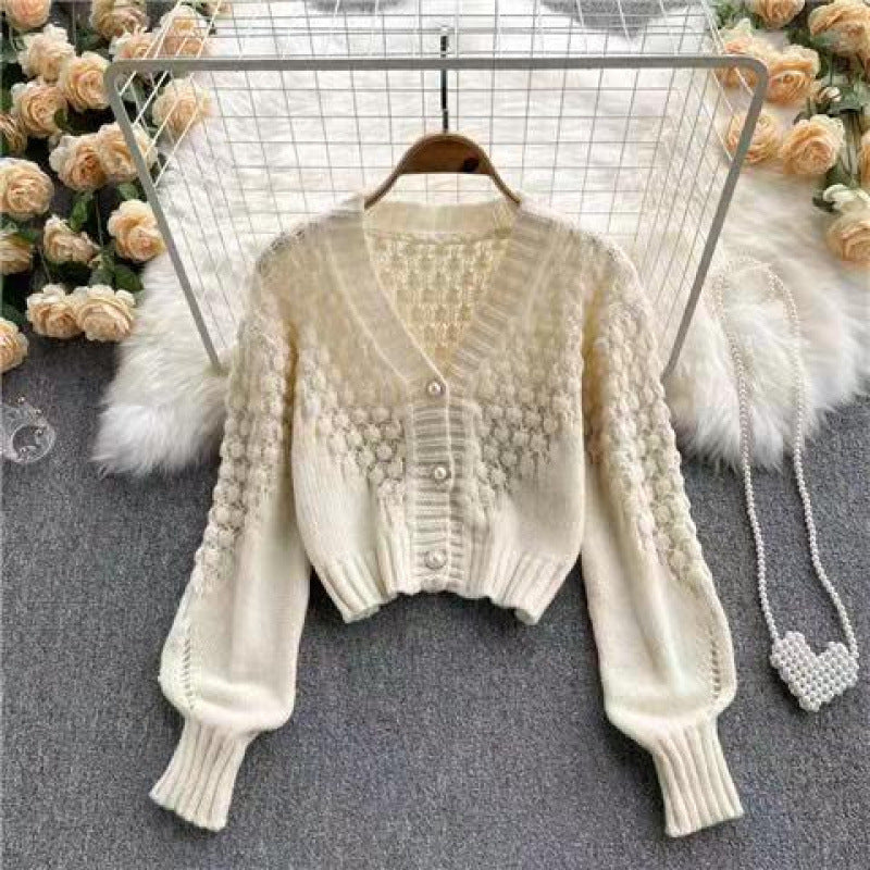 Knitted Cardigan Sweater Coat Women's V-neck Design Sense