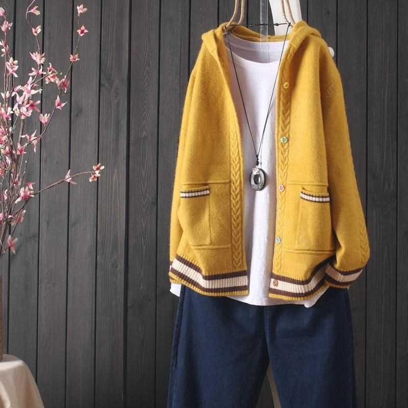 Hooded Knit Cardigan Sweater Coat For Women