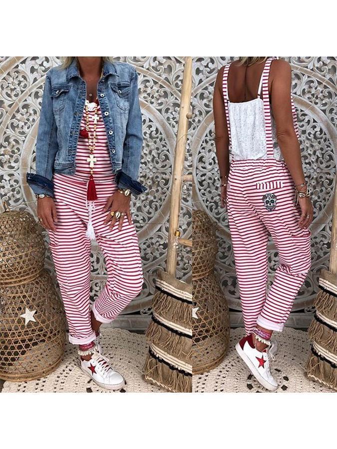 Women's Casual Striped Large Suspenders