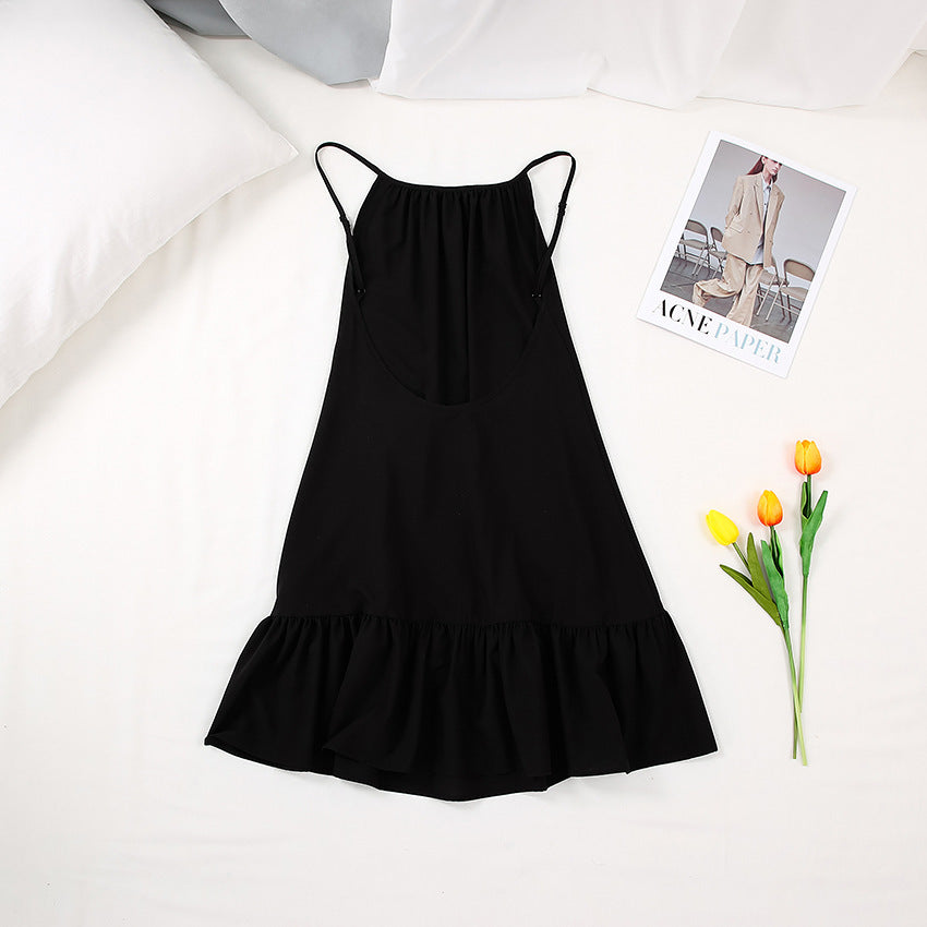 Summer Thin With Shoulder-straps Backless Ruffled Nightdress