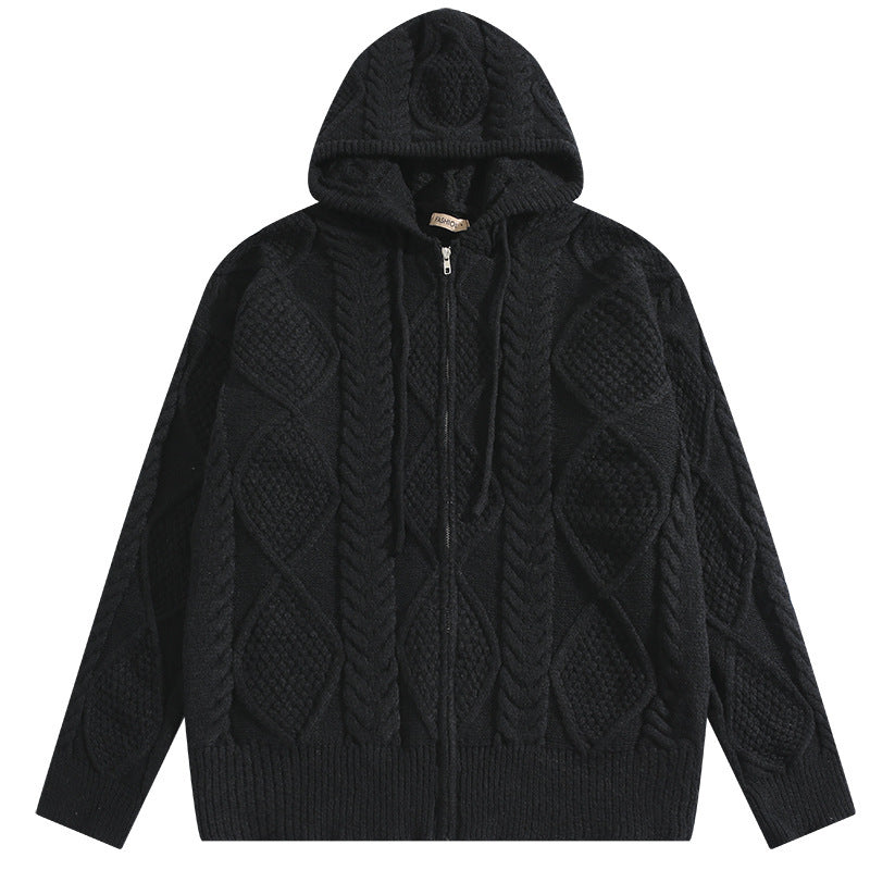 Men's Fashion Retro Loose Zip Hooded Cardigan