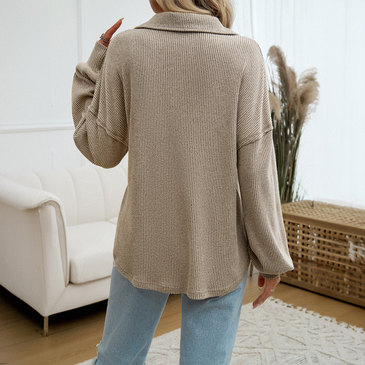 Lady Temperament Casual Pocket Long Sleeve Top