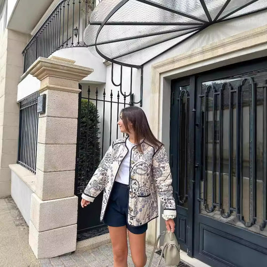 Fashion Women's Wear Printed Long Sleeve Cotton Jacket