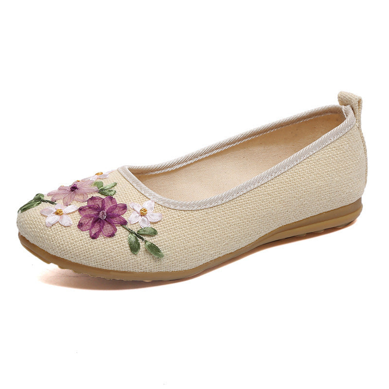 Ethnic Style Embroidered Shoes Flat Linen Women