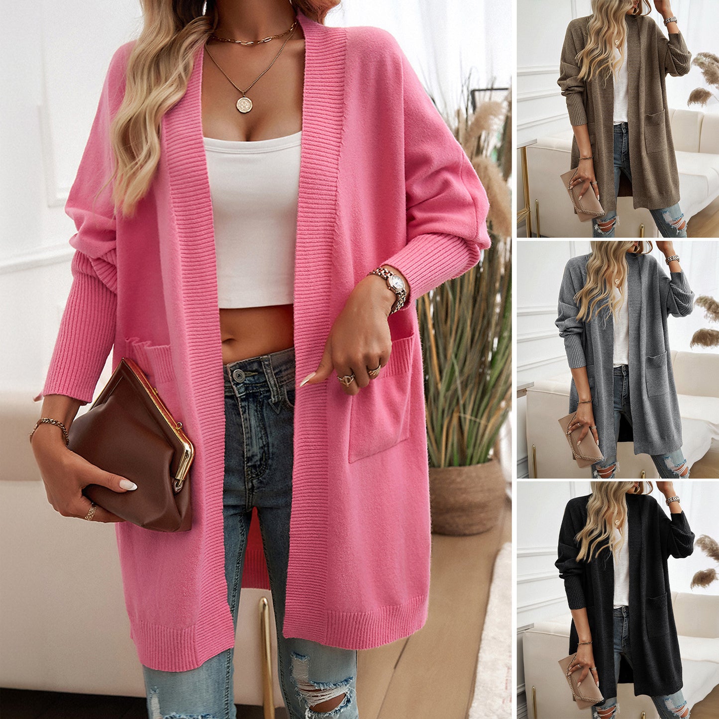 Women's Bat Sleeve Elegant Solid Color Cardigan