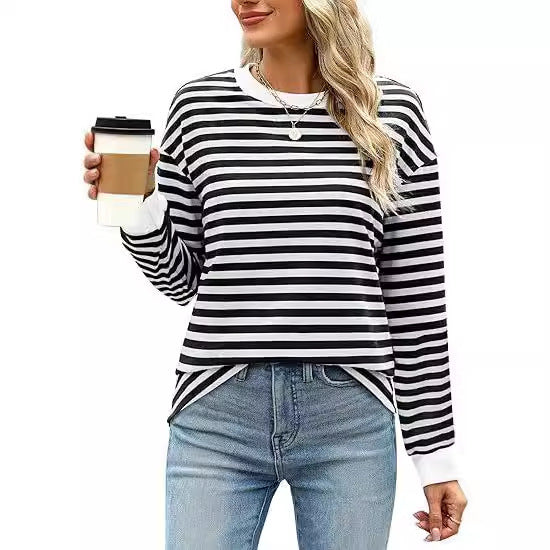 Women's Striped Pattern Round Neck Long-sleeved Sweater