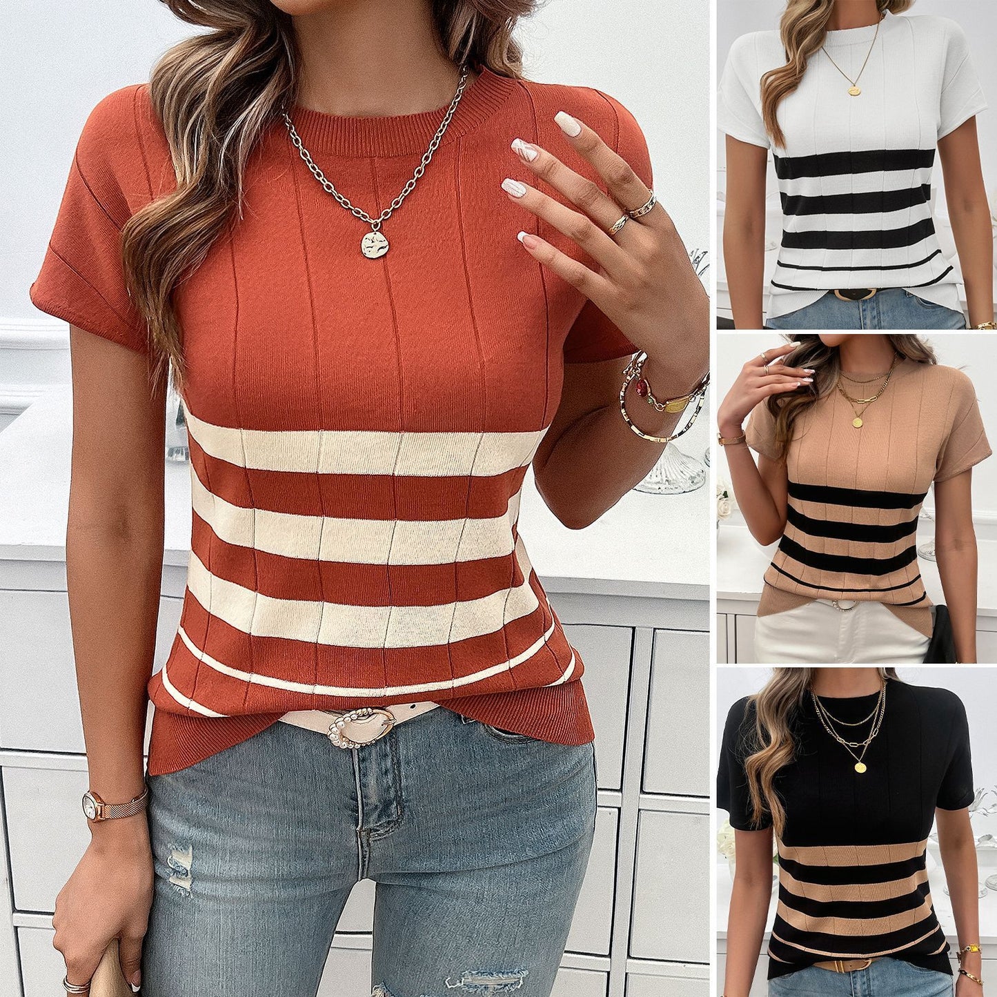 Elegant Slim Striped Sweater For Women