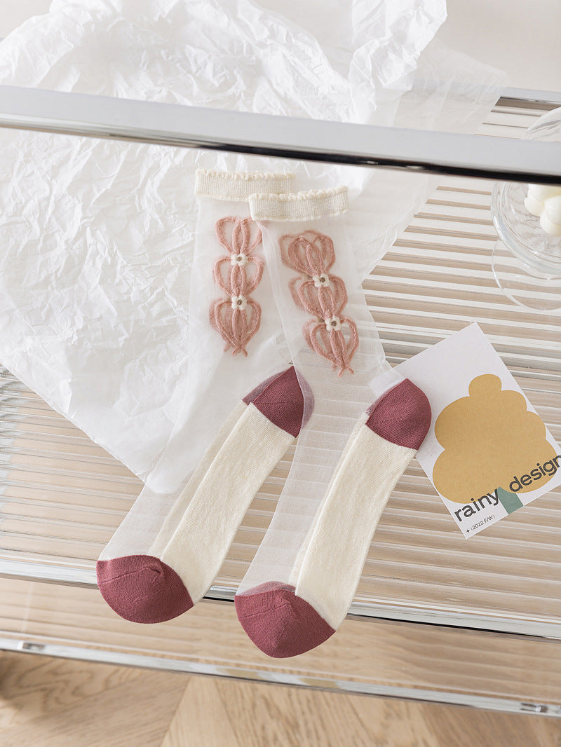 Glass Stockings Women's Middle Tube Summer Socks Tulip Transparent Crystal Silk