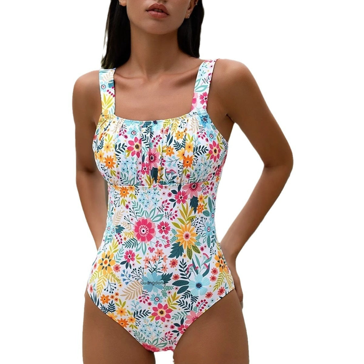 Pastoral Style Floral Print Full-bed One-piece Swimsuit For Women