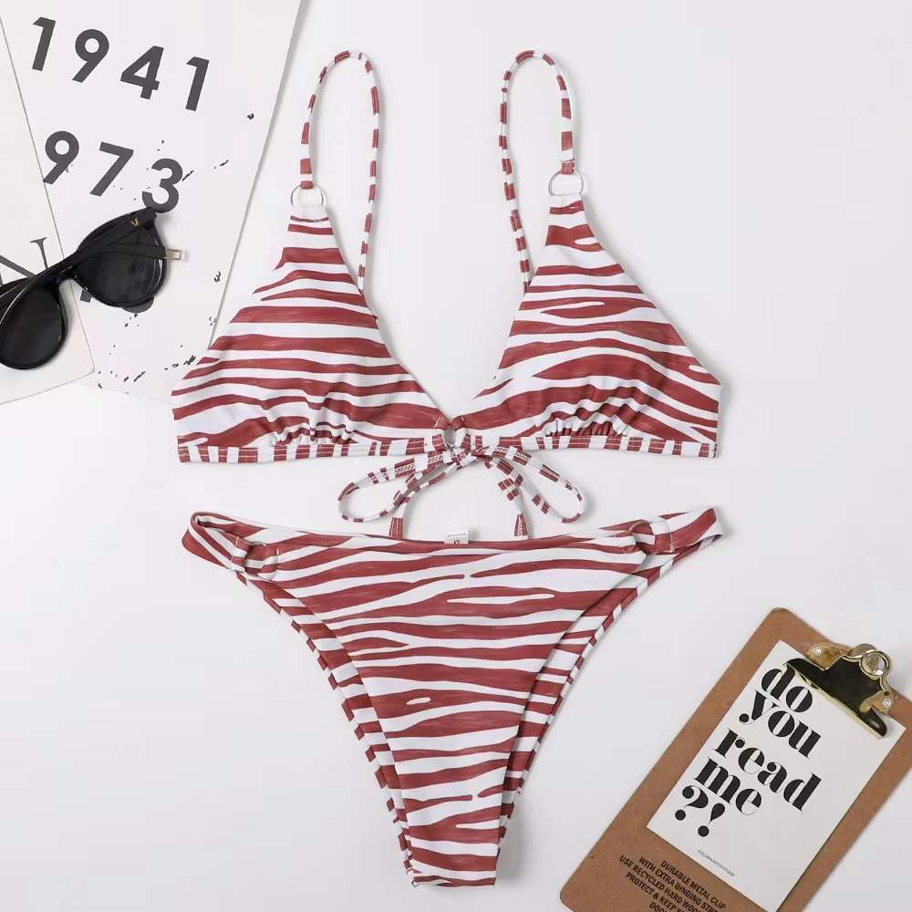 Bikini Swimsuit Women's Three-point Strap Striped Printed Bikini