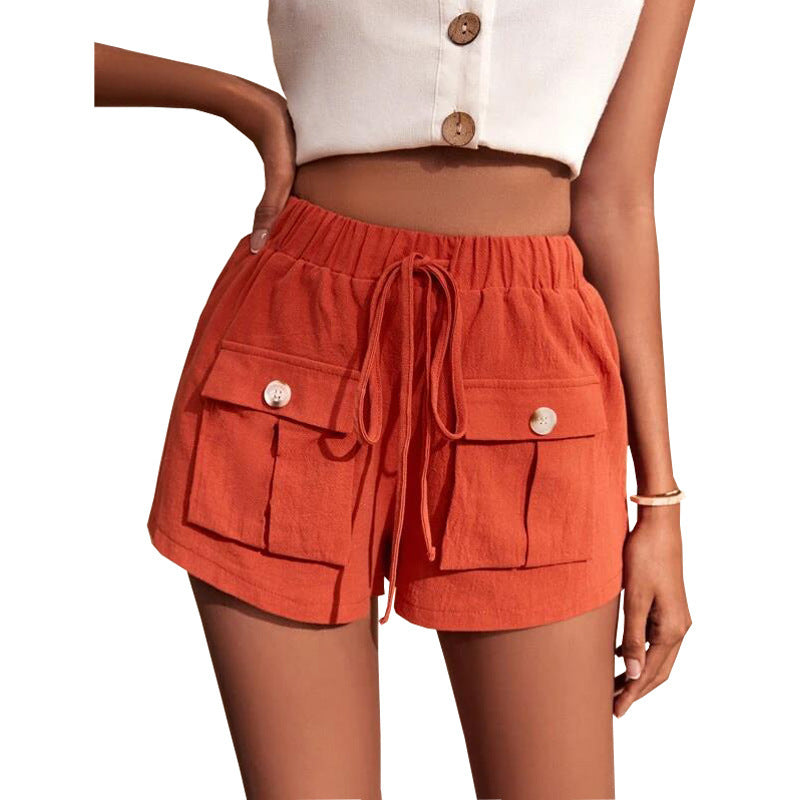 Casual Cargo Shorts With Pocket Loose Drawstring Pants Summer Women