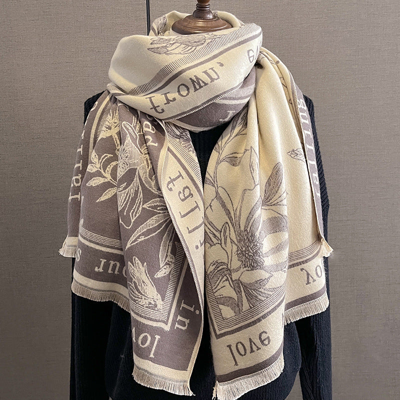 Printed All-matching Fashion Scarf Thickened Double-sided Thermal Shawl