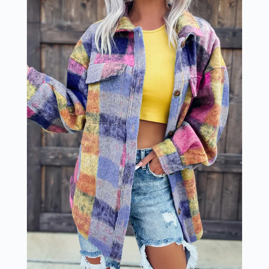 Printed Fashion Polo Collar Long-sleeved Coat