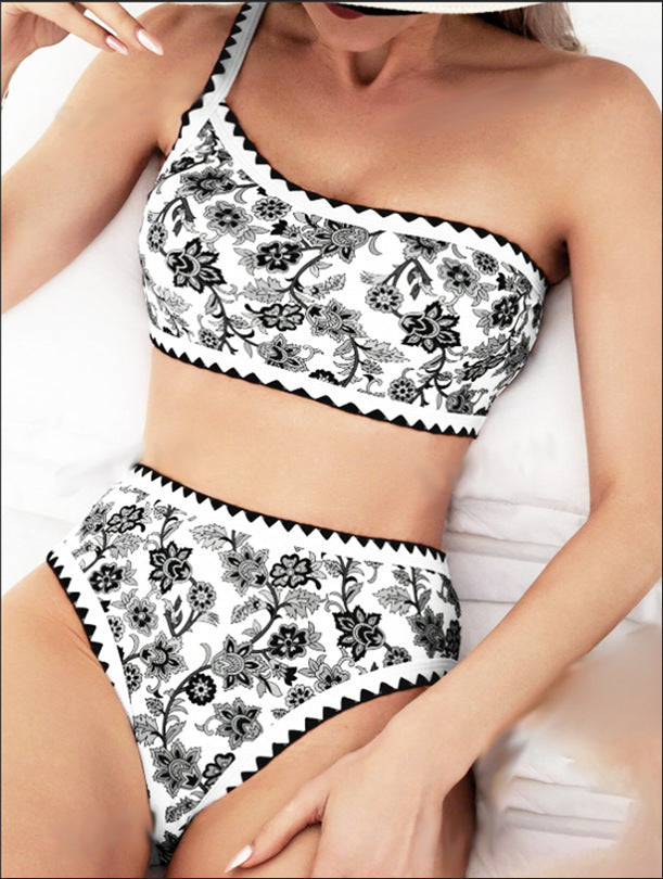 European And American Split Bikini Swimsuit Printing High Waist Sexy