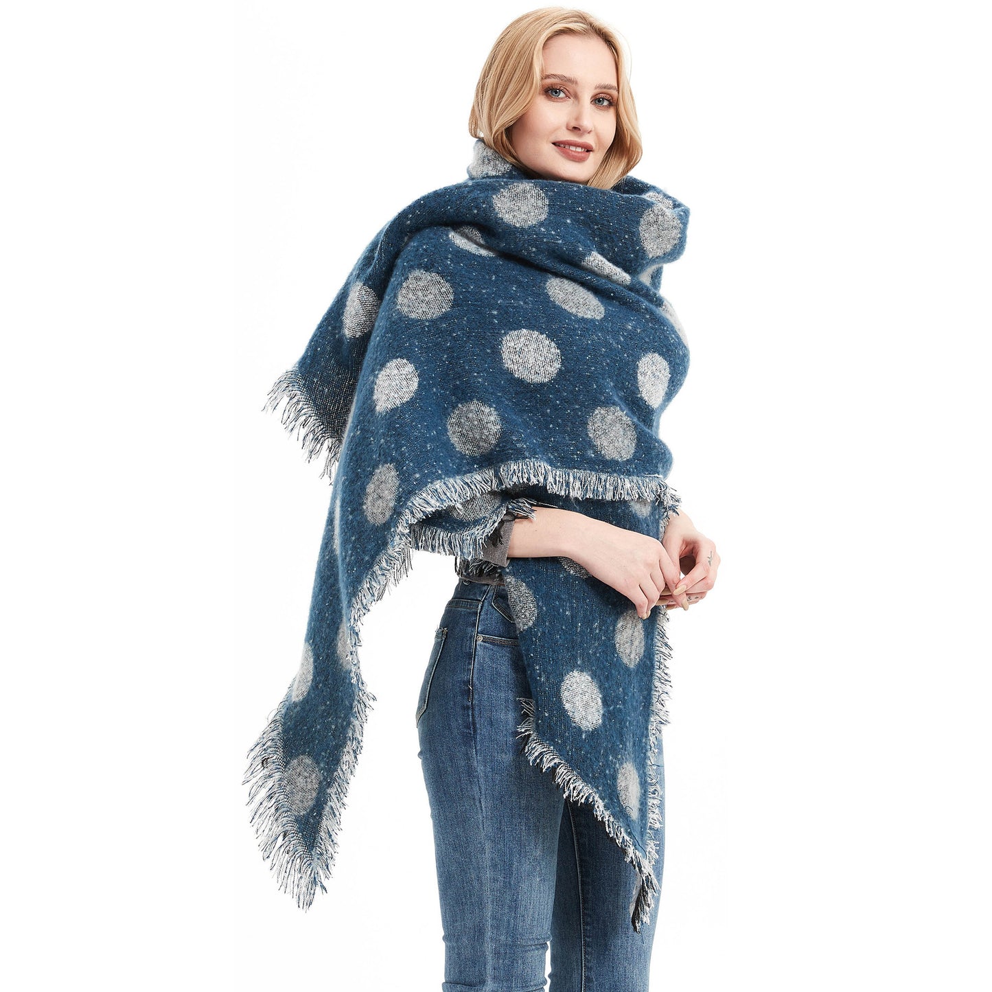 European And American Autumn And Winter Scarf Women's Circle Yarn Polka Dot Angle Thickened Shawl