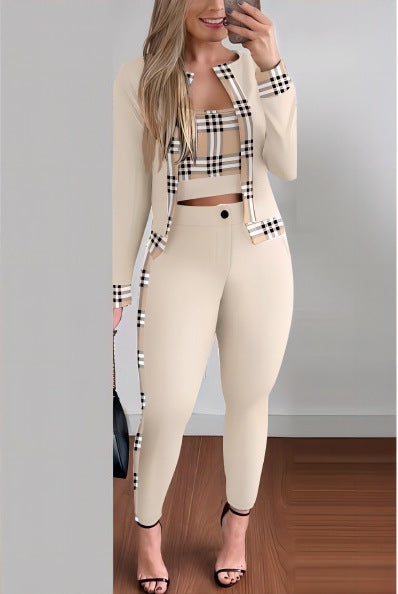Street Hipster Women's Vest Cardigan Leggings Three-piece Suit