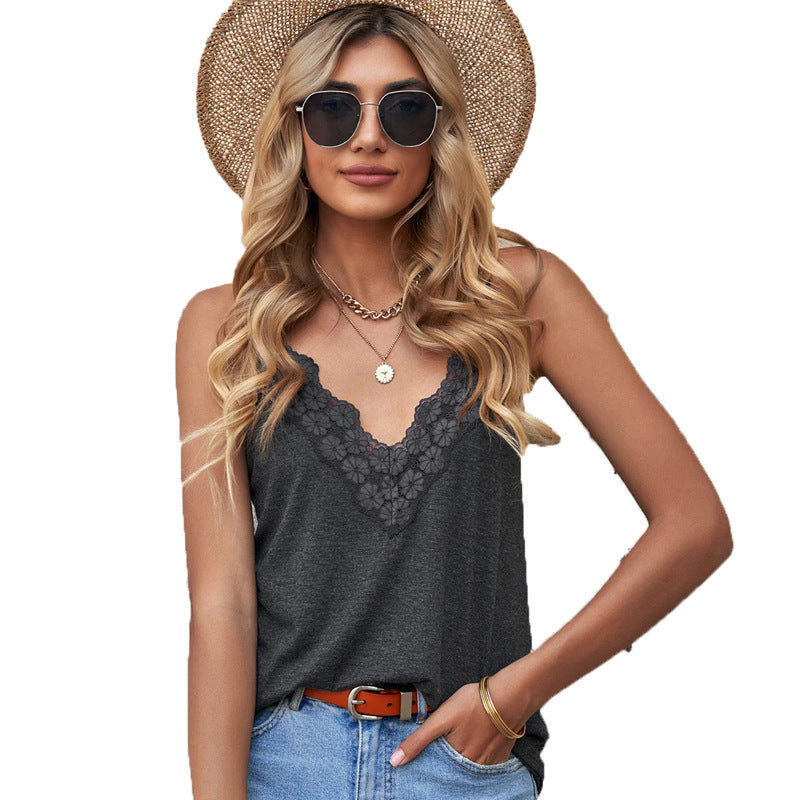 Summer Female V-neck Lace Spaghetti-strap Camisole Top