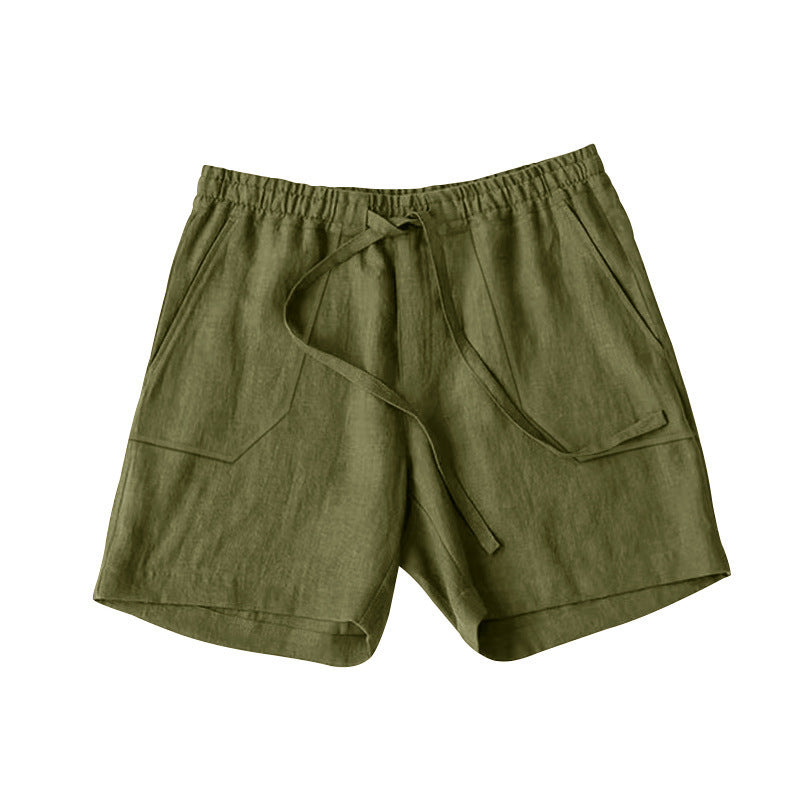 Men's Summer Cotton Linen Shorts Drawstring Elastic