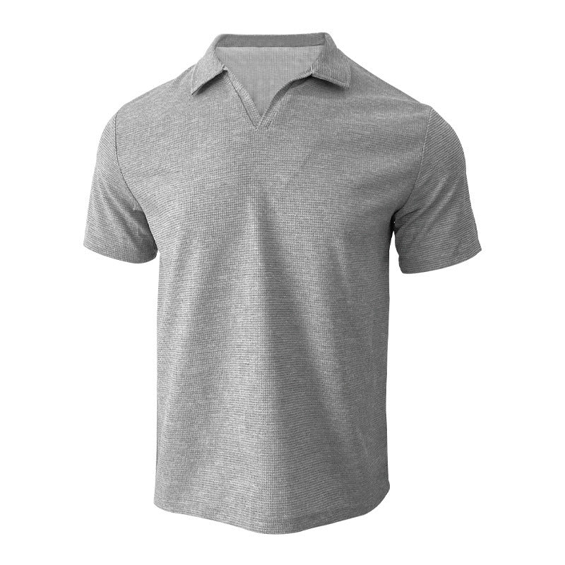 Polo Shirt Lapel V-neck Waffle Short Sleeve Men's T-shirt