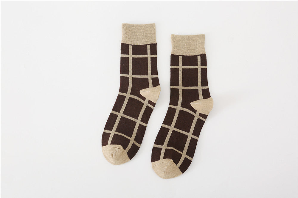 Chessboard Plaid Pattern Middle Tube Cotton Socks