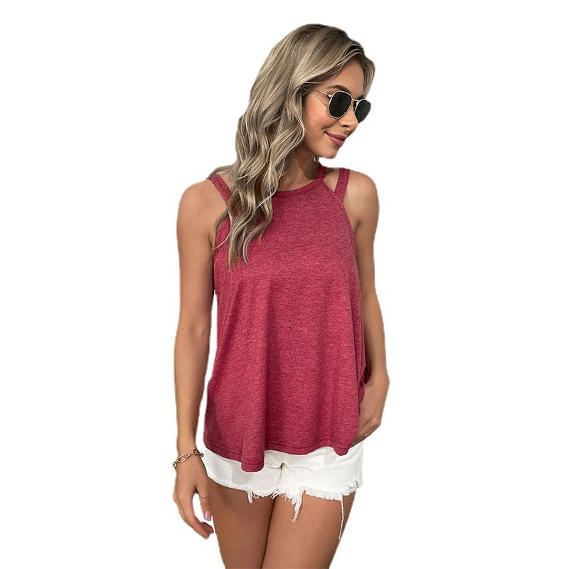 Short Sleeve Loose T-shirt Casual Off-the-shoulder Hollow-out Sling Top For Women