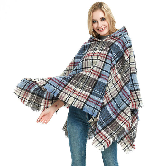 Spring Autumn And Winter Plaid Ribbon Cap Cape And Shawl