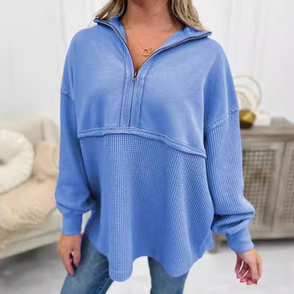 Women's Clothing Loose Zip Patchwork Sweater