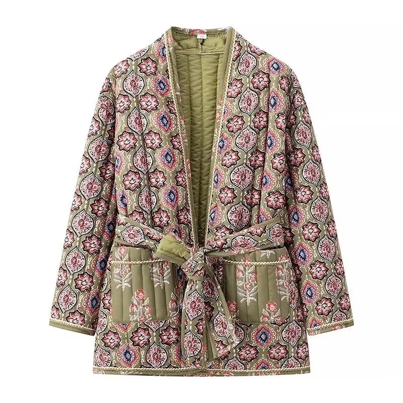 Fashion Women's Wear Printing Belt Cotton Jacket