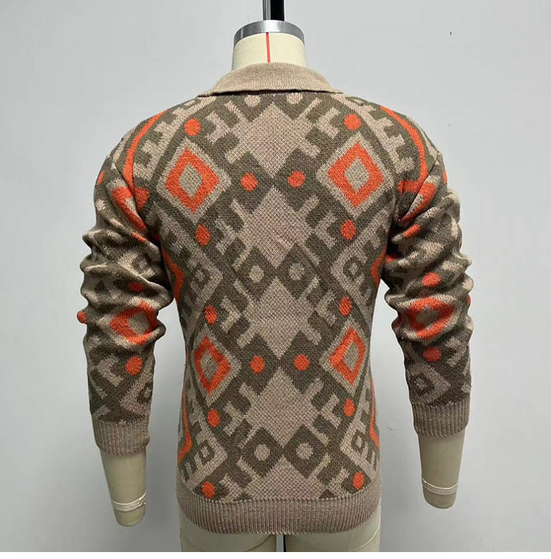 Men's Retro Heavy-duty Jacquard Cardigan Sweater