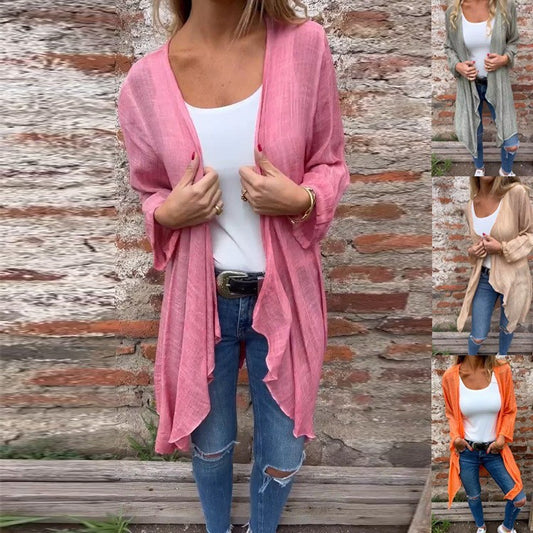 Women's Long Solid Color Casual Long Sleeved Cardigan