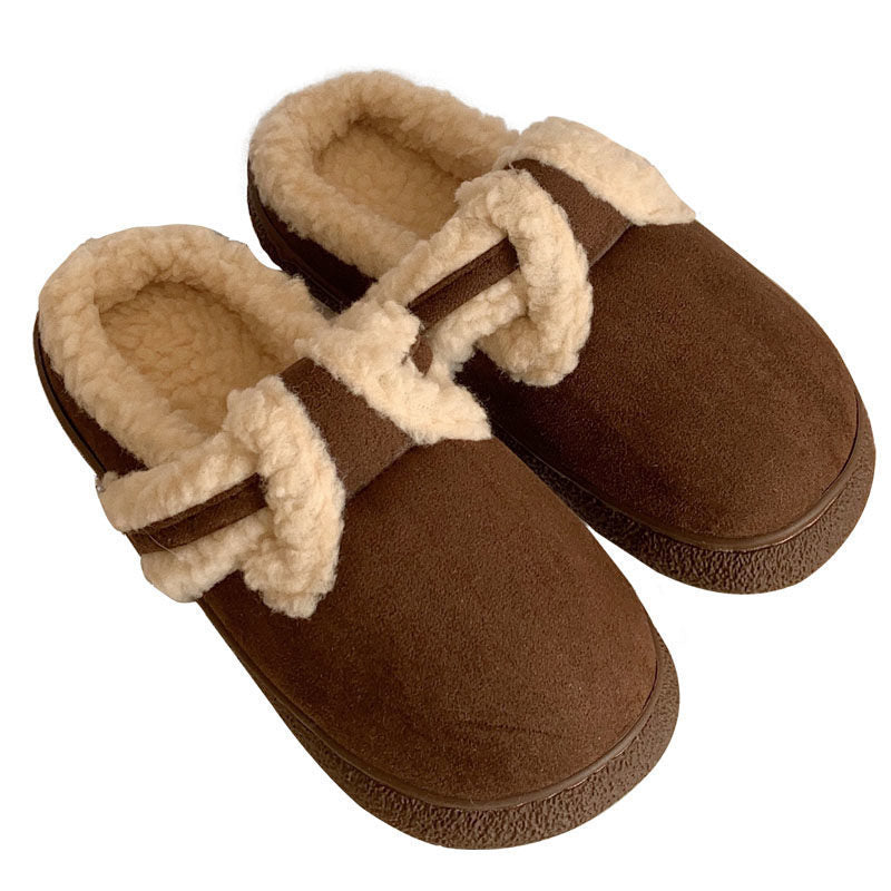 Retro Style Fleece-lined Warm Indoor Comfortable Soft-sole Cotton Shoes