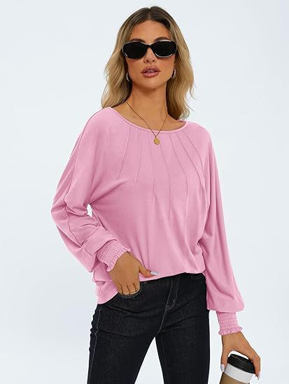 Women's Round Neck Pleated Long Sleeve Top