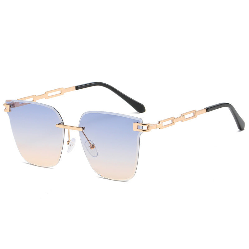 Frameless Trimming Sunglasses Metal Hollow Gradient Color Sunglasses