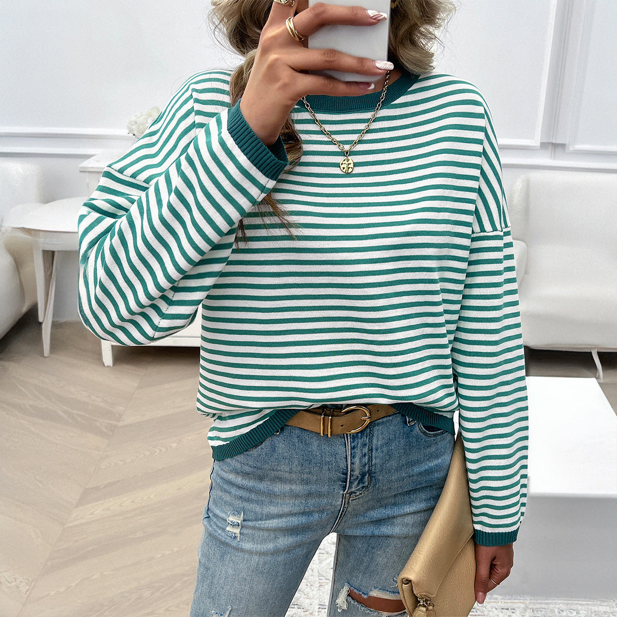 Fashion Women's Wear Round Neck Striped Sweater