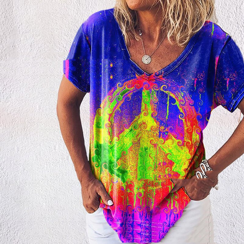 Tie-dye Gradient Loose Plus Size Ladies Rainbow Loose T-shirt