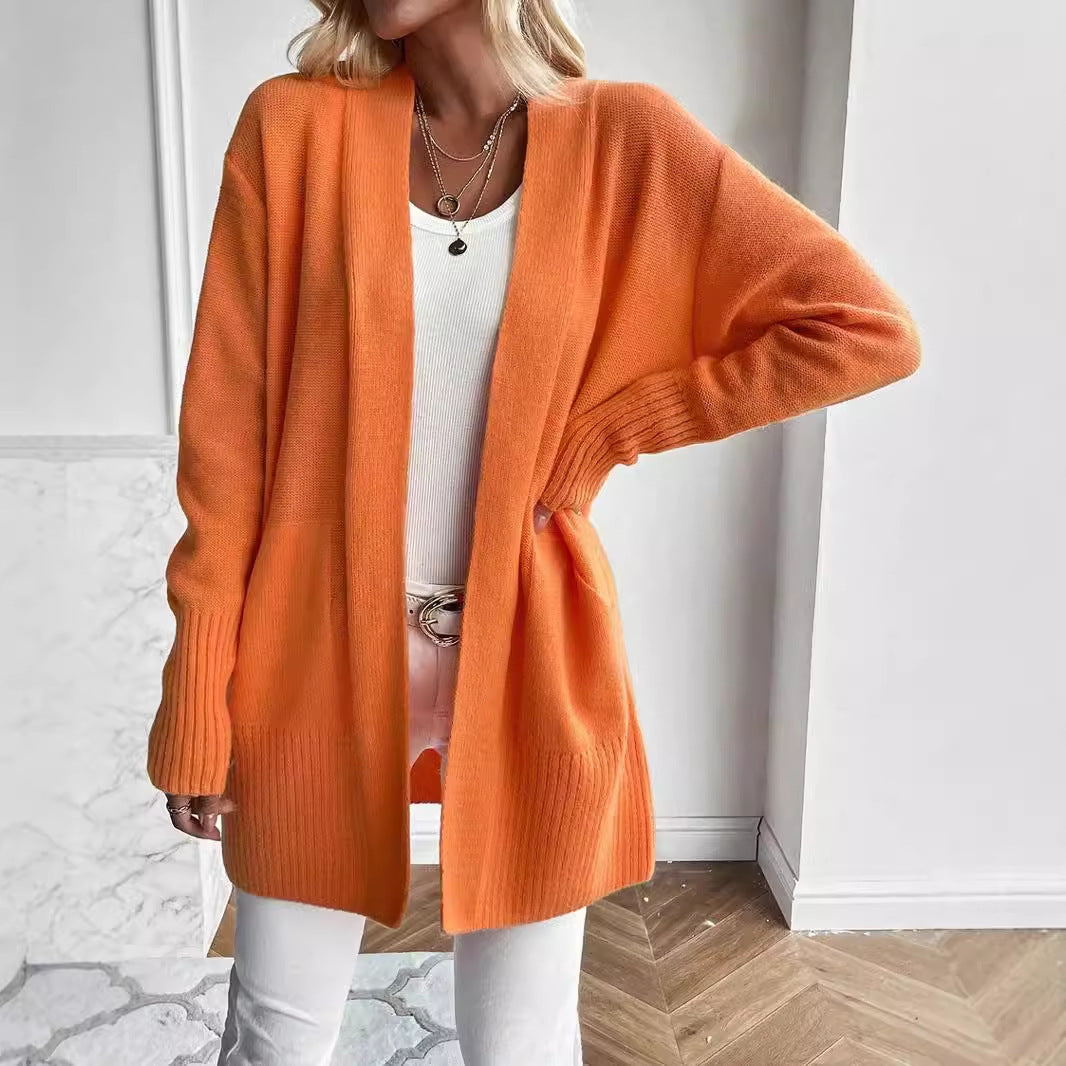 Women's Mid-length Large Pocket Long Sleeve Sweaters Cardigan