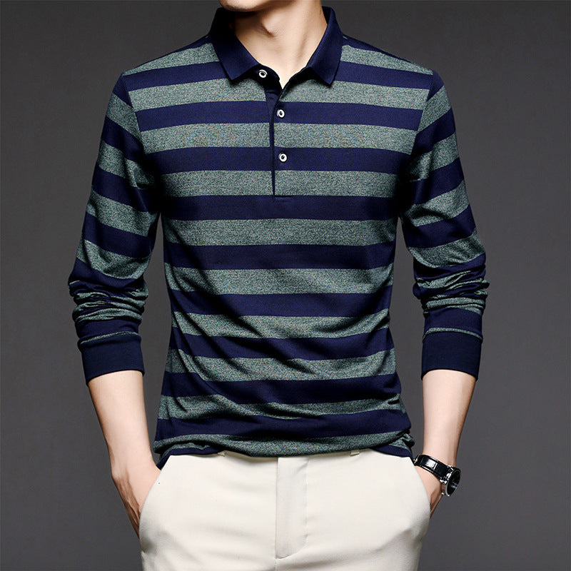 Long-sleeved T-shirt Men's Polo Shirt Lapel Striped Casual Style