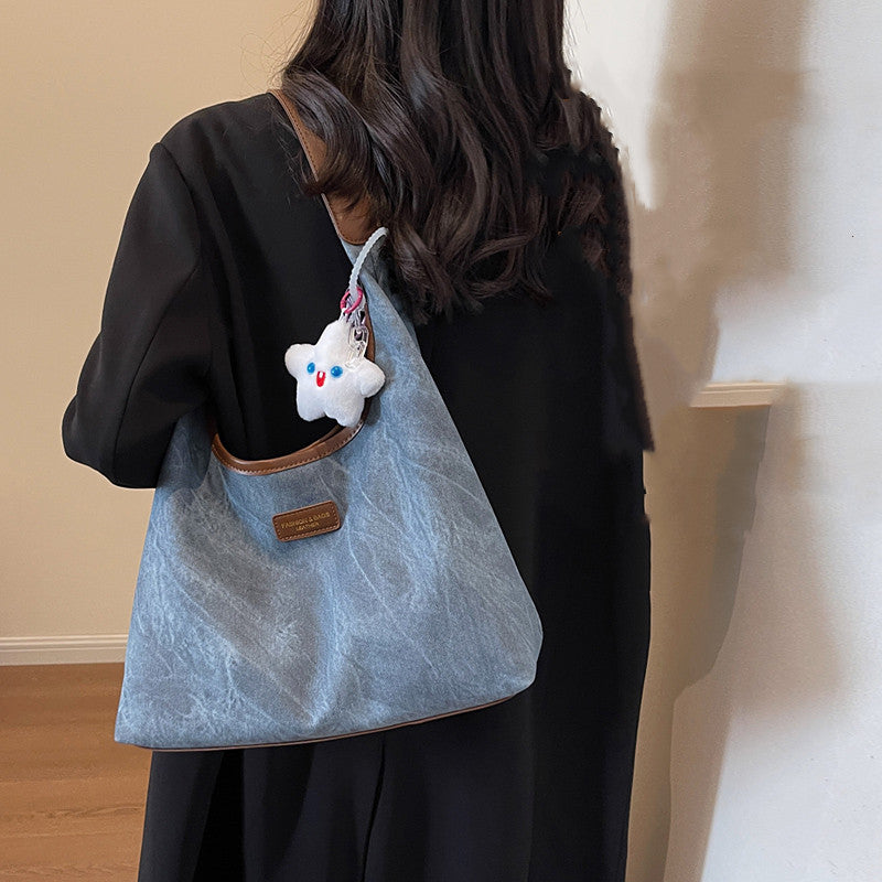 New Autumn And Winter Canvas Denim Tote Bag For College Students, Class Bag, Underarm Shoulder Bag