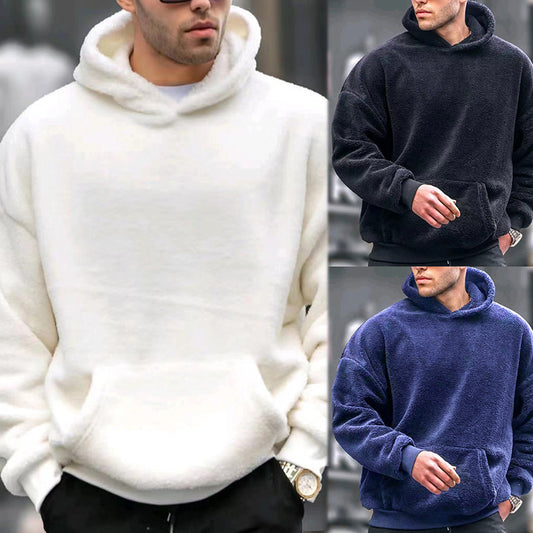 Winter Men's Style Flannel Hooded Sweater Lamb Wool Fashionable Warm Sweater