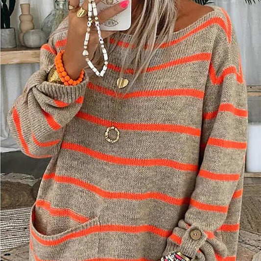 Sweater Contrast Stripe Pullover Crewneck Sweater