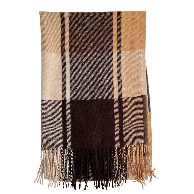 Women's All-match Cashmere Plaid Tassel Thickened Warm Shawl Scarf