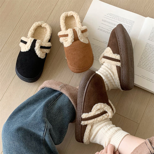 Retro Style Fleece-lined Warm Indoor Comfortable Soft-sole Cotton Shoes