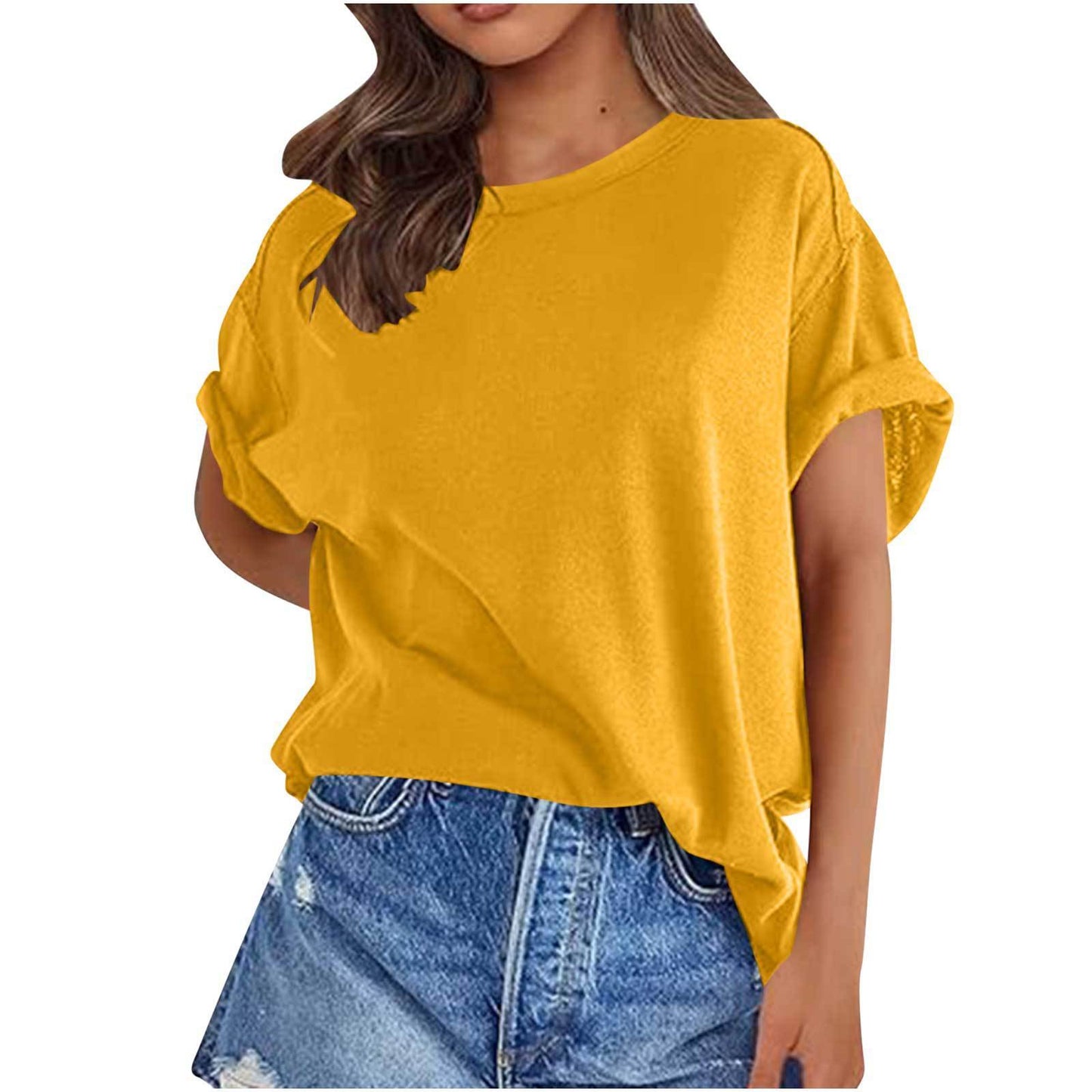 Solid Color Short Sleeve Round Neck Pullover Top